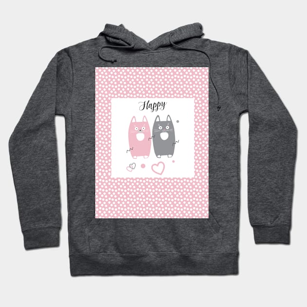 Happy Pink and Grey cats pattern. Funny Gifts & Clothing Collection with Cute black cats animals, Pink and Grey Lovely Little Kittens pattern Hoodie by sofiartmedia